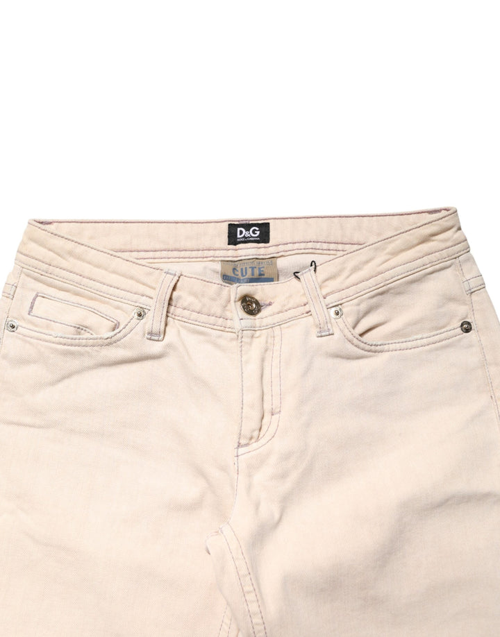 Dolce &amp; Gabbana Beige Low Waist Cotton Slim Fit Denim Trousers Jeans