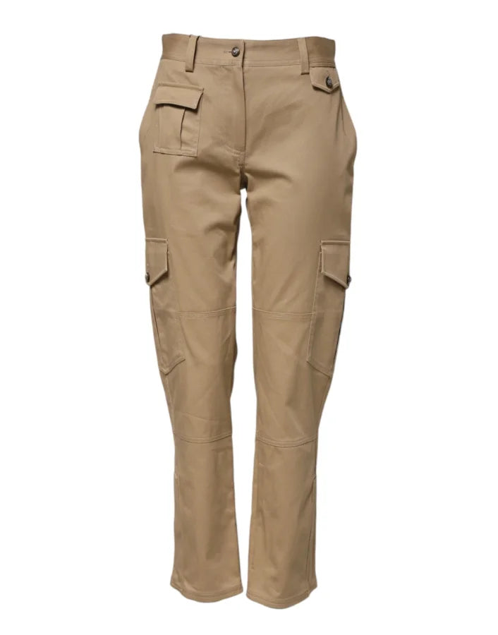 Dolce & Gabbana Beige Mid Waist Cargo Tapered Pants