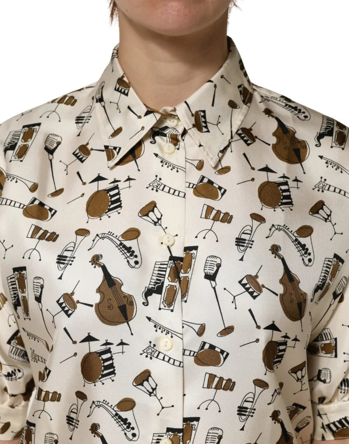 Dolce &amp; Gabbana Beige Musical Instrument Print Short Sleeve Top