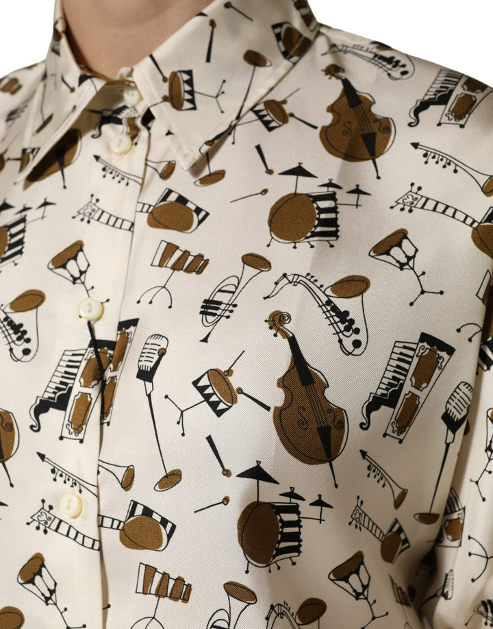 Dolce &amp; Gabbana Blouses - Women’s Beige Musical Instrument Print Short Sleeve Top