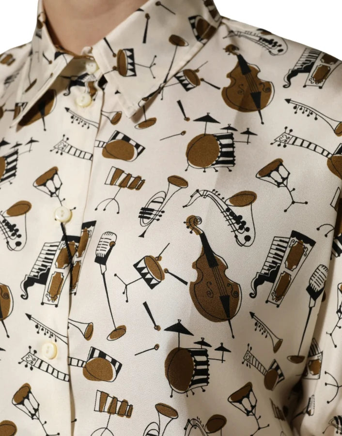 Dolce & Gabbana Beige Musical Instrument Print Short Sleeve Top