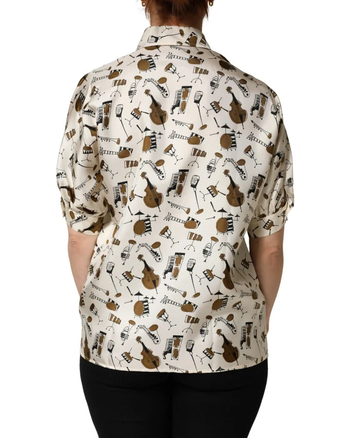 Dolce &amp; Gabbana Beige Musical Instrument Print Short Sleeve Top
