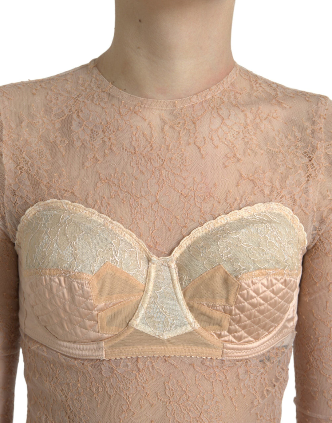 Dolce &amp; Gabbana - Beige Nylon Floral Lace Bustier Cropped Top