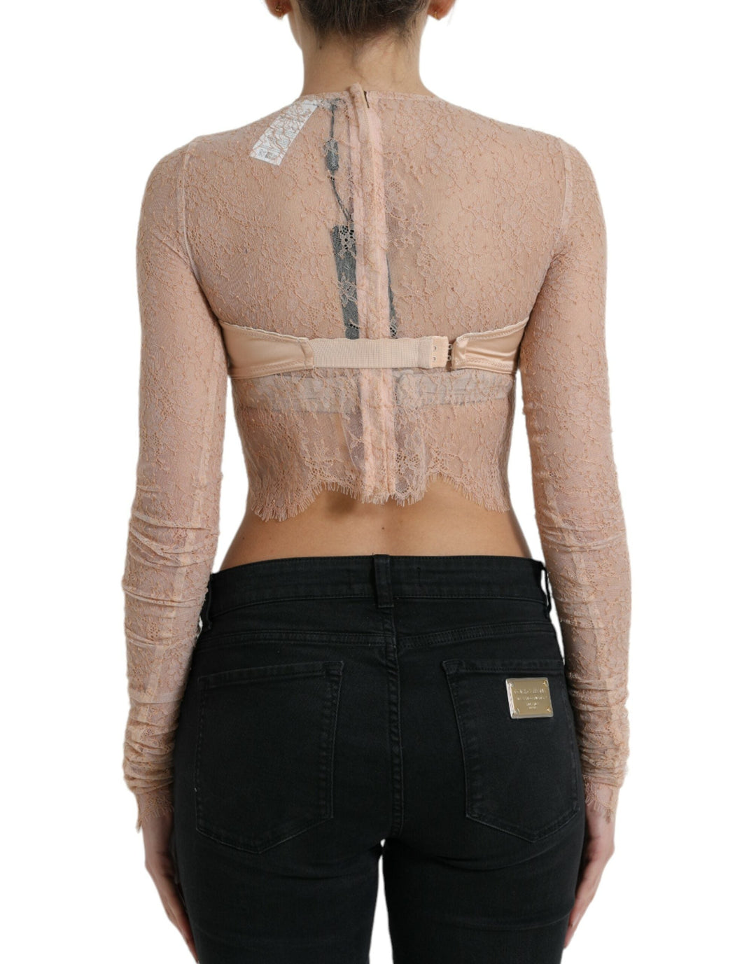 Dolce &amp; Gabbana - Beige Nylon Floral Lace Bustier Cropped Top