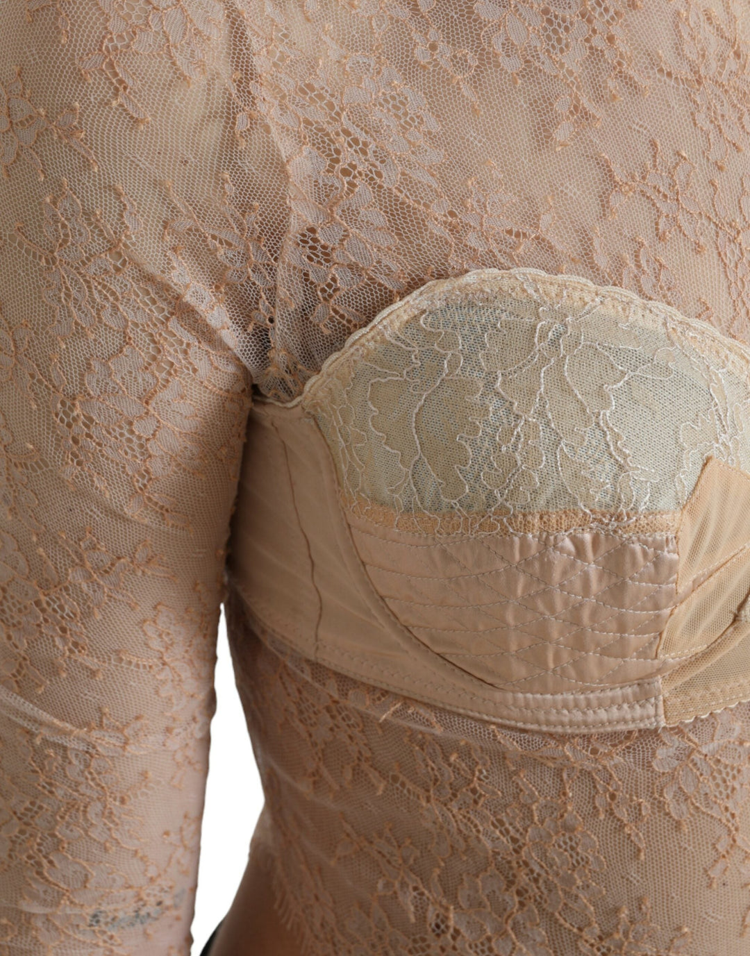 Dolce &amp; Gabbana - Beige Nylon Floral Lace Bustier Cropped Top