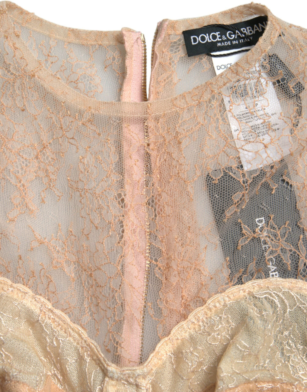 Dolce &amp; Gabbana - Beige Nylon Floral Lace Bustier Cropped Top
