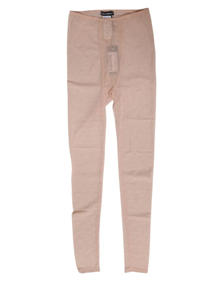 Dolce & Gabbana Beige Nylon Logo Lace Leggings Pants Underwear