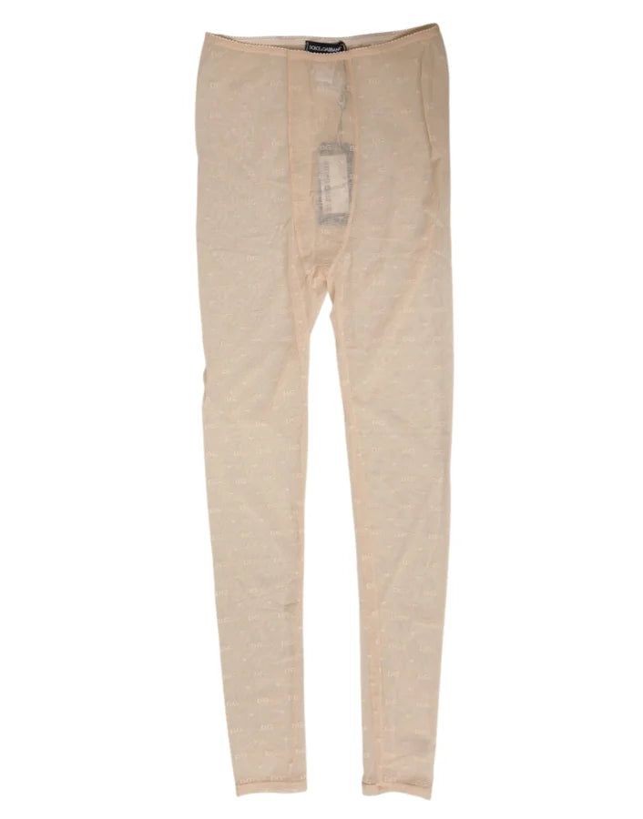 Dolce & Gabbana Beige Nylon Stretch Logo Lace Leggings Underwear