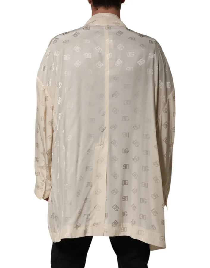 Dolce & Gabbana Beige Polyester Logo Monogram Coat Jacket