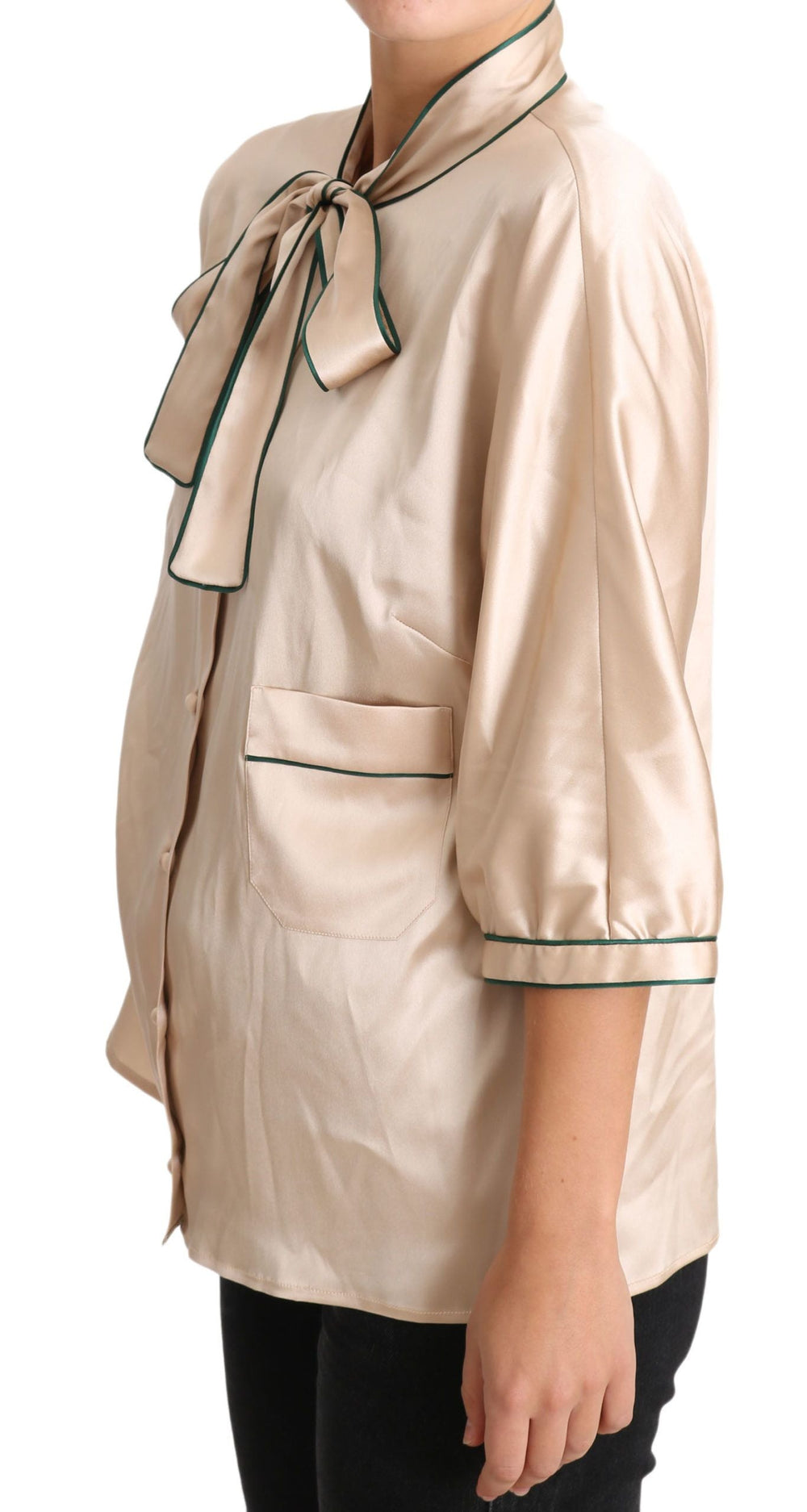 Dolce & Gabbana - Beige Ribbon Silk Stretch Top Blouse