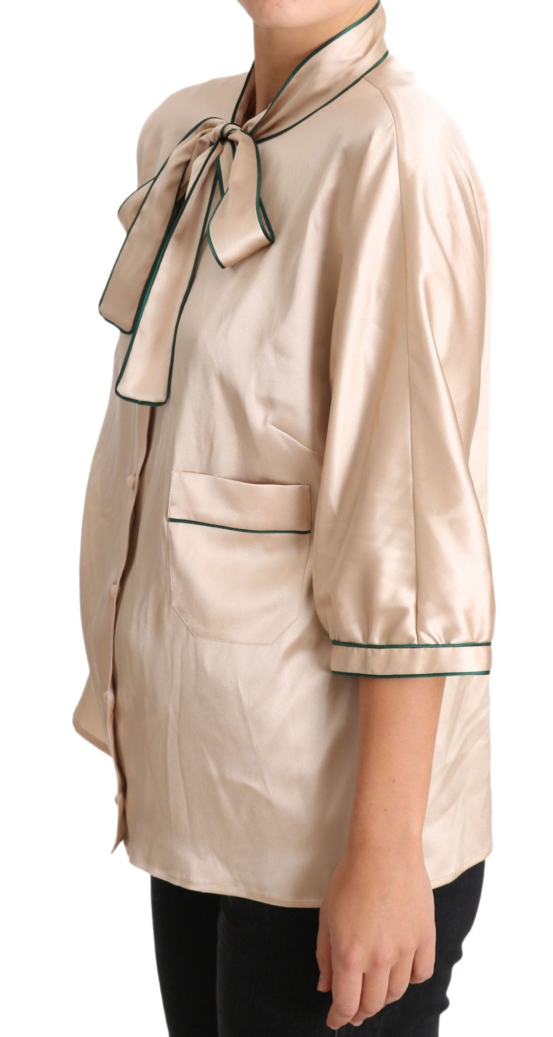 Dolce &amp; Gabbana - Beige Ribbon Silk Stretch Top Blouse