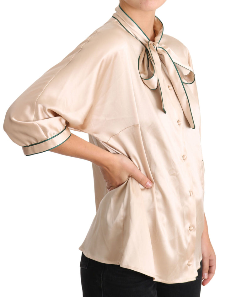 Dolce &amp; Gabbana - Beige Ribbon Silk Stretch Top Blouse