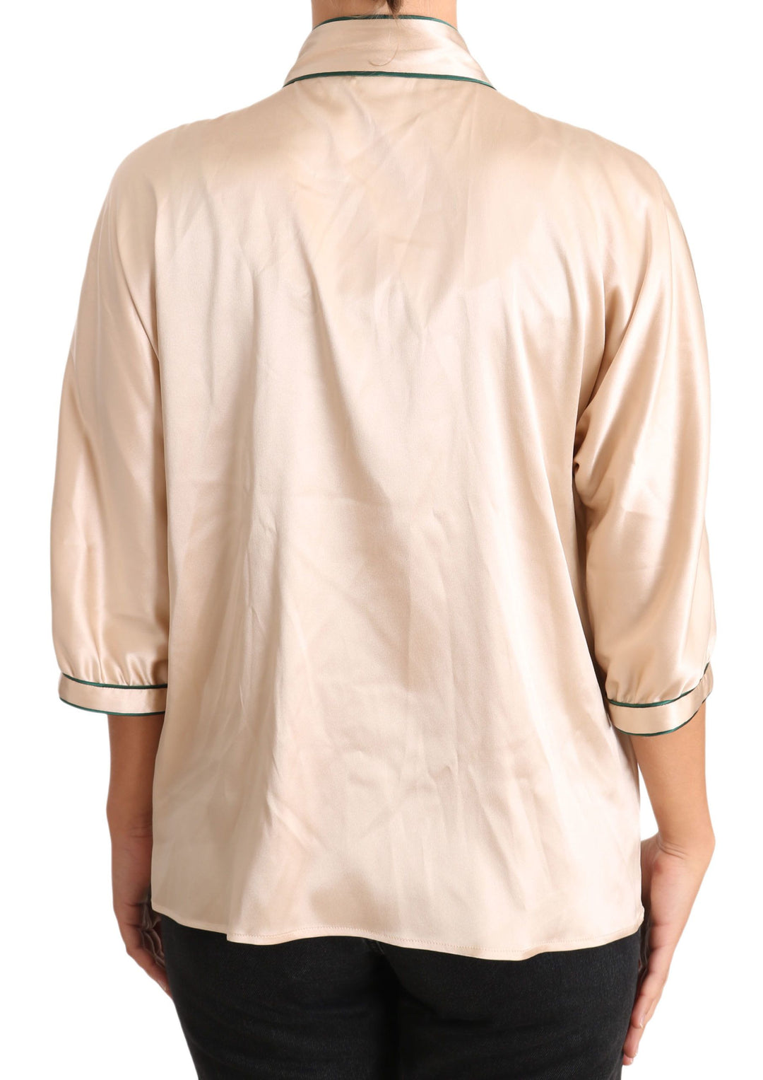 Dolce &amp; Gabbana - Beige Ribbon Silk Stretch Top Blouse