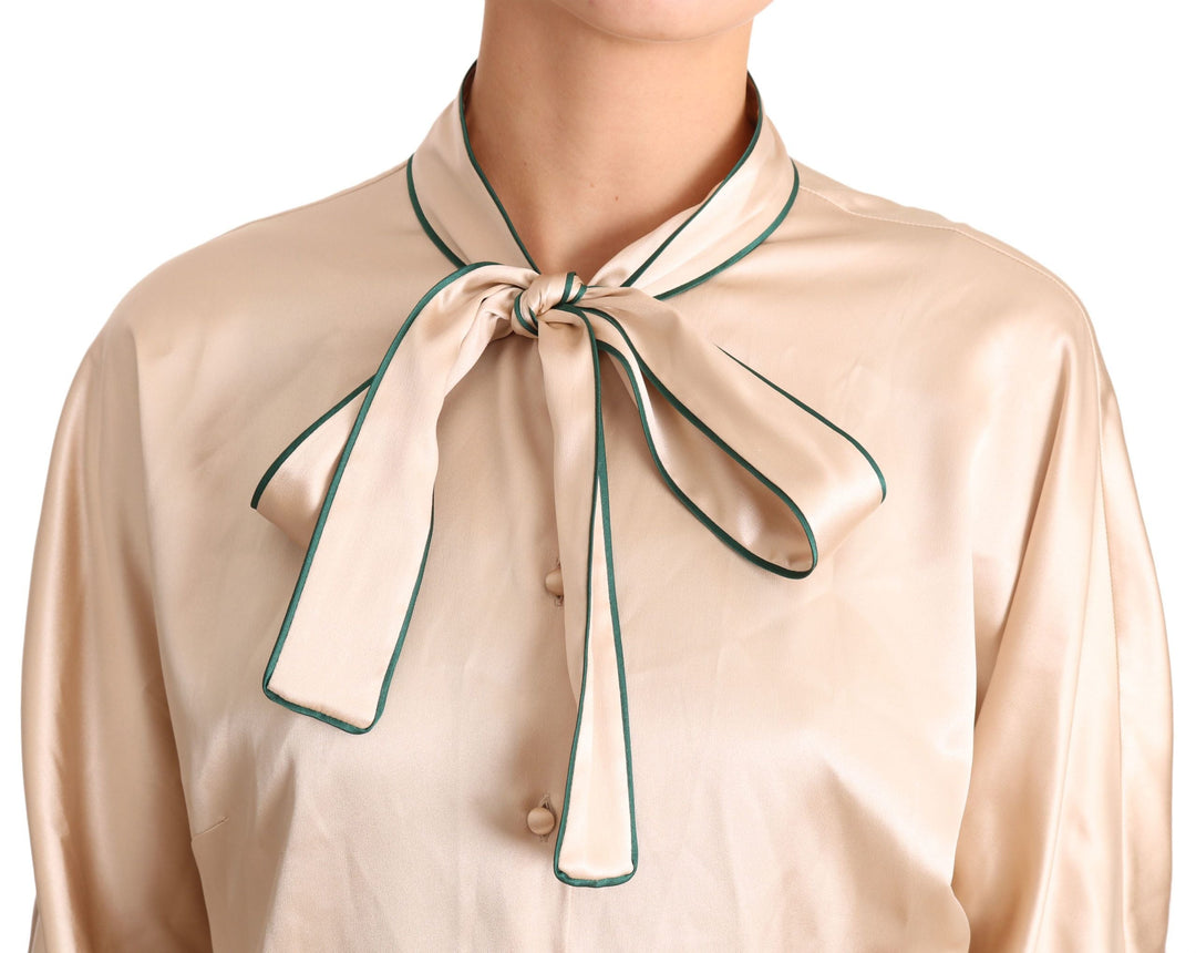 Dolce &amp; Gabbana - Beige Ribbon Silk Stretch Top Blouse
