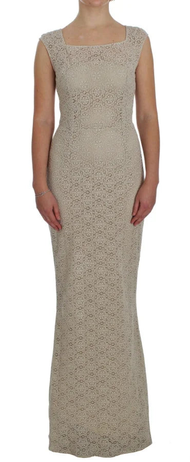 Dolce &amp; Gabbana Beige Ricamo Cutout Cotton Sheath Dress
