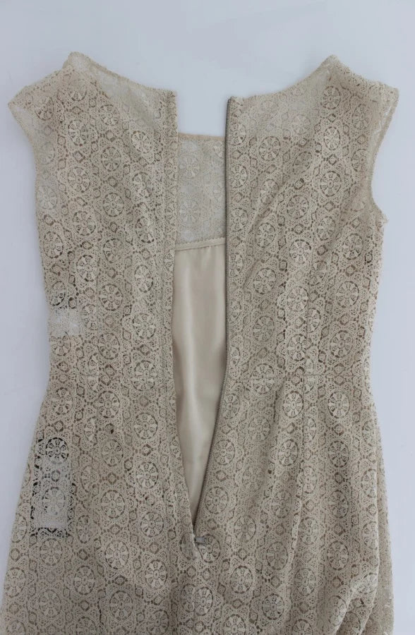 Dolce &amp; Gabbana Beige Ricamo Cutout Cotton Sheath Dress