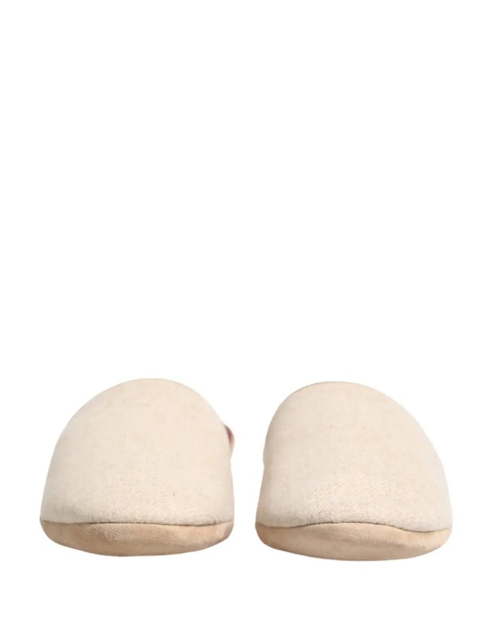 Dolce &amp; Gabbana Beige Shetland Wool Red Quilted Slippers Shoes