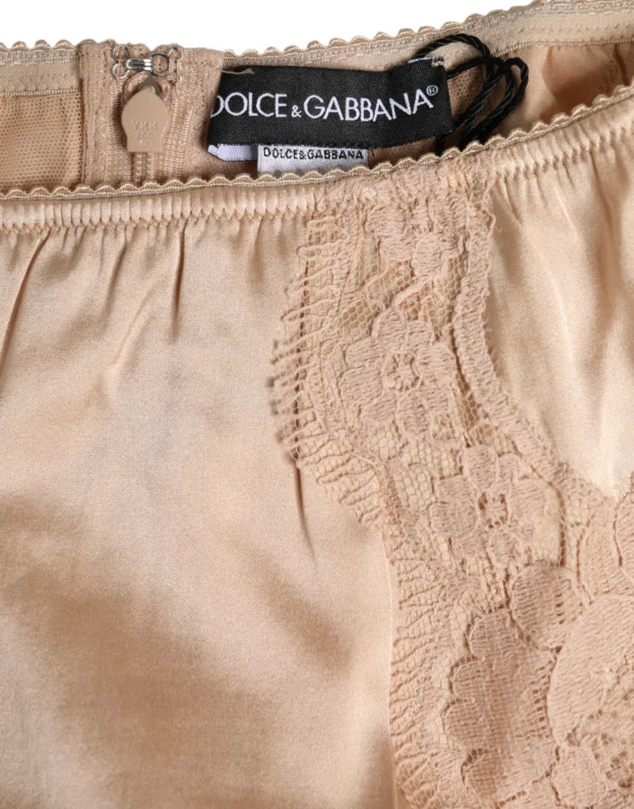 Dolce & Gabbana Beige Silk Lace High Waist Bikini Panty Underwear