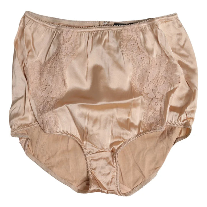 Dolce &amp; Gabbana Beige Silk Lace High Waist Bikini Panty Underwear