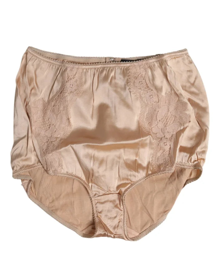 Dolce &amp; Gabbana Beige Silk Lace High Waist Bikini Panty Underwear