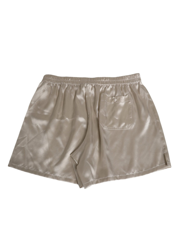 Dolce &amp; Gabbana Beige Silk Satin Elastic Men Boxer Short Swimwear