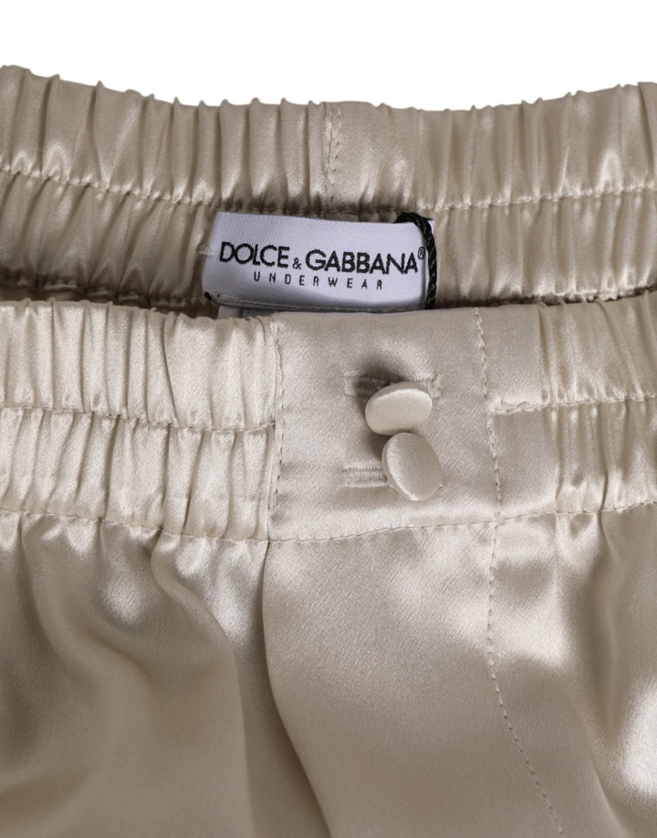 Dolce &amp; Gabbana Beige Silk Satin Elastic Men Boxer Short Swimwear
