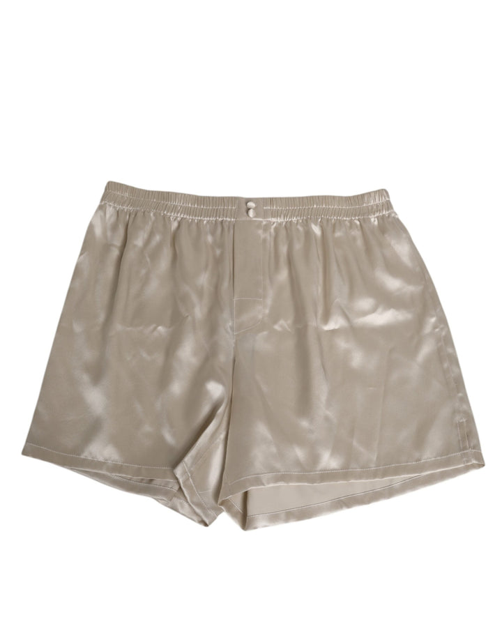 Dolce &amp; Gabbana Beige Silk Satin Elastic Men Boxer Short Swimwear