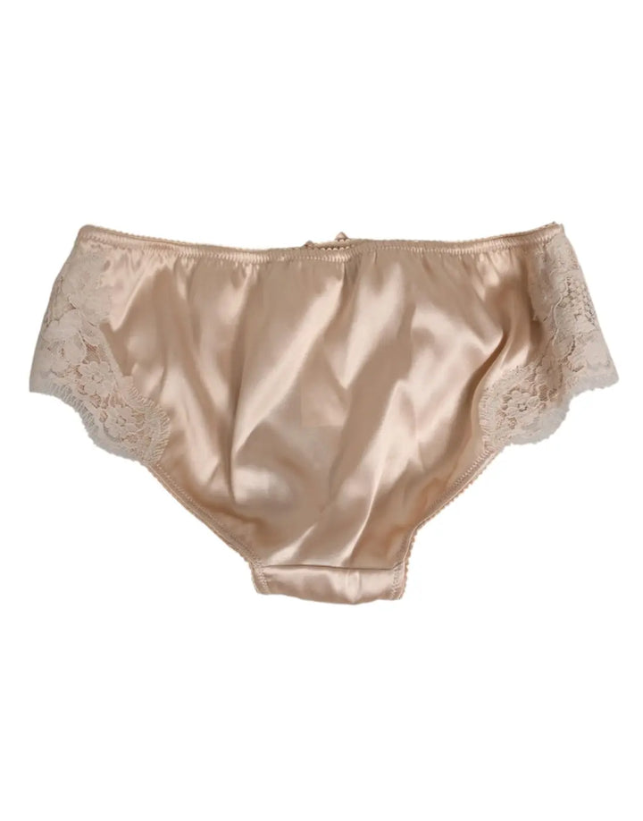 Dolce &amp; Gabbana Beige Silk Satin Floral Lace Panty Brief Underwear