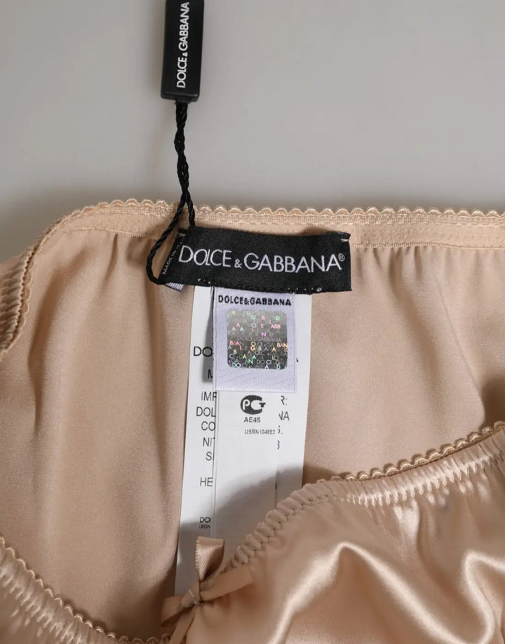 Dolce &amp; Gabbana Beige Silk Satin Floral Lace Panty Brief Underwear