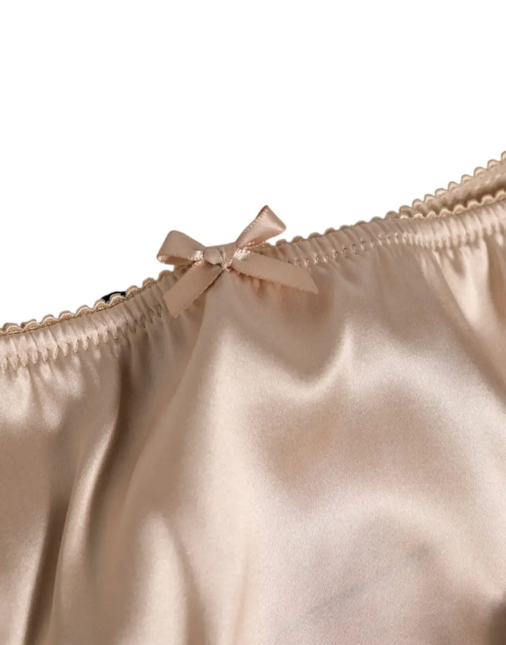 Dolce &amp; Gabbana Beige Silk Satin Floral Lace Panty Brief Underwear