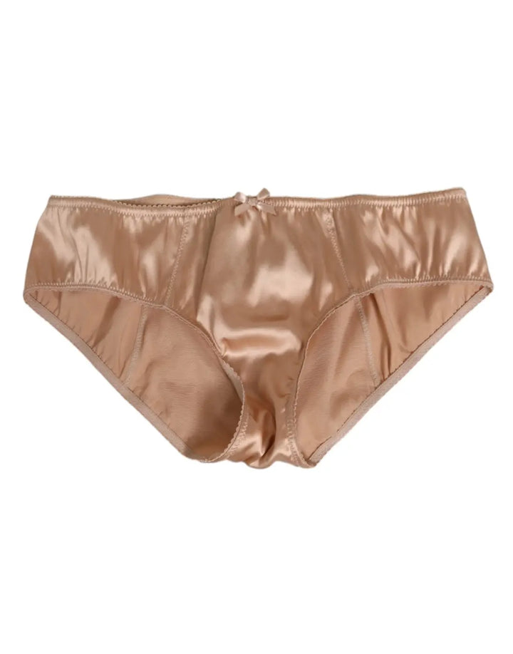 Dolce &amp; Gabbana Beige Silk Satin Floral Lace Panty Brief Underwear