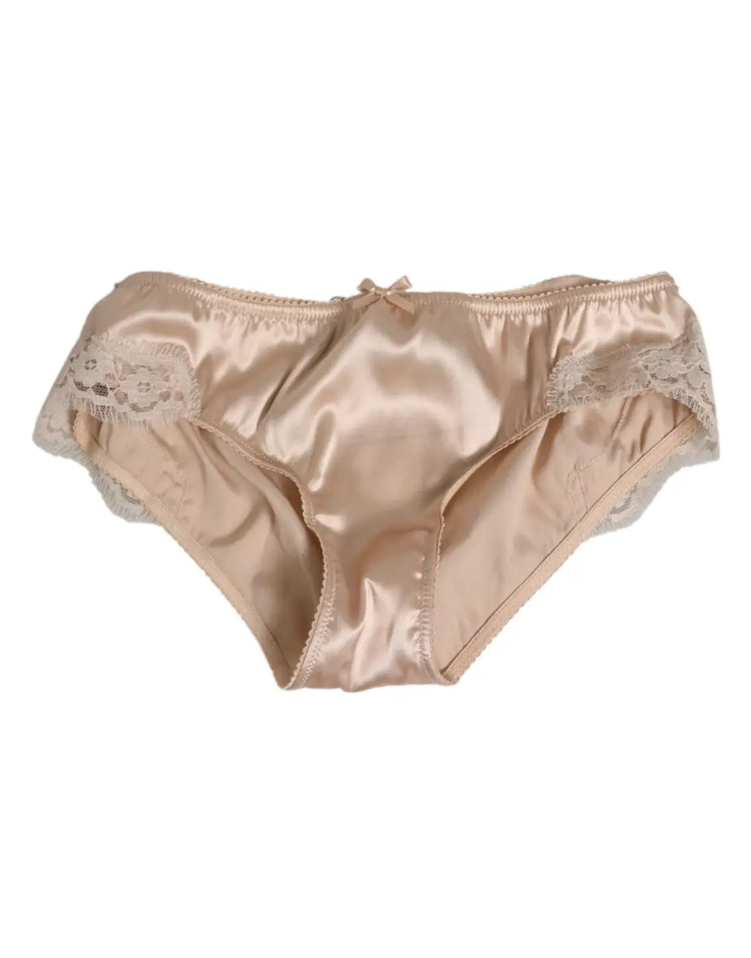 Dolce &amp; Gabbana Beige Silk Satin Floral Lace Panty Brief Underwear