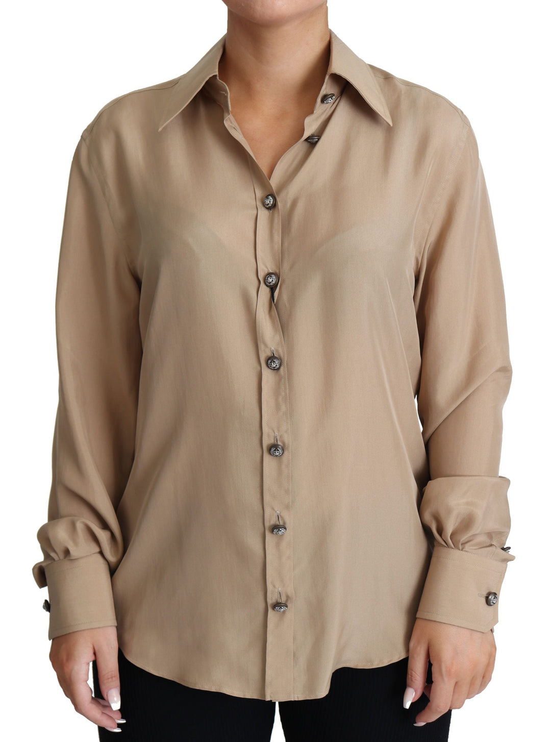 Dolce &amp; Gabbana Shirts - Women’s Beige Silk Shirt Decorative Buttons Top