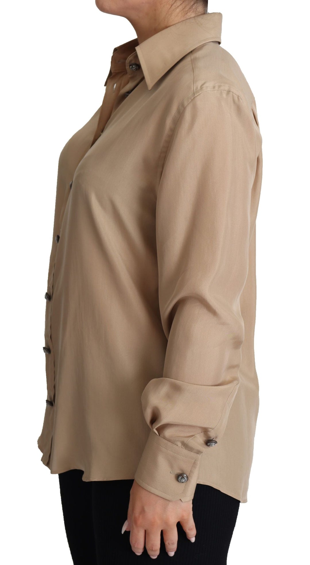 Dolce &amp; Gabbana Shirts - Women’s Beige Silk Shirt Decorative Buttons Top