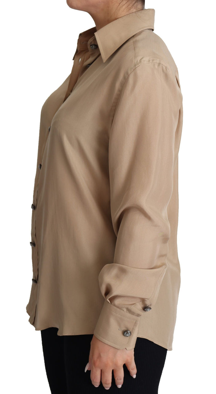 Dolce &amp; Gabbana Shirts - Women’s Beige Silk Shirt Decorative Buttons Top