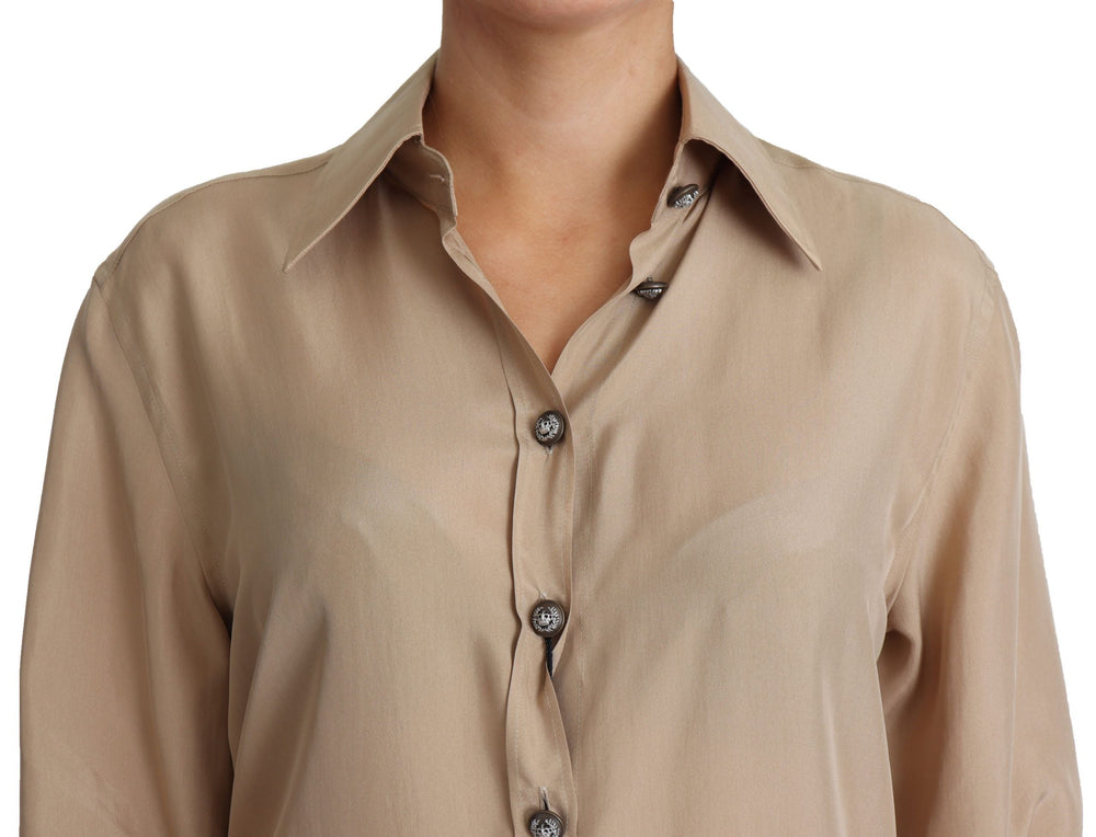 Dolce & Gabbana Shirts - Women’s Beige Silk Shirt Decorative Buttons Top