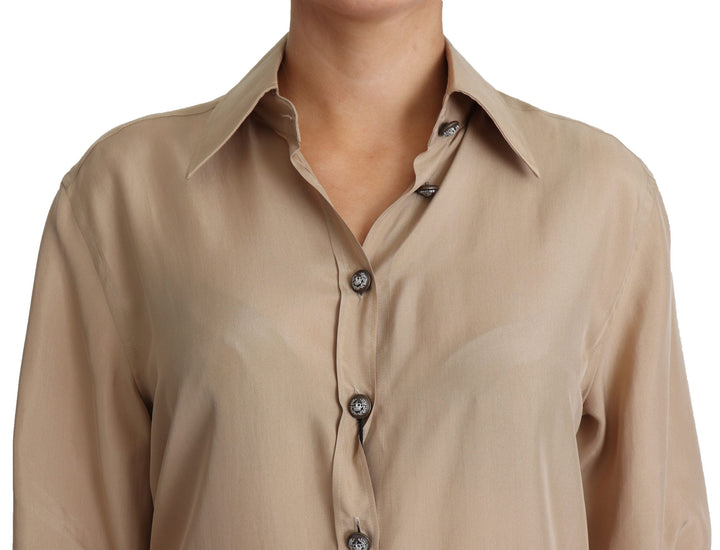 Dolce &amp; Gabbana Shirts - Women’s Beige Silk Shirt Decorative Buttons Top