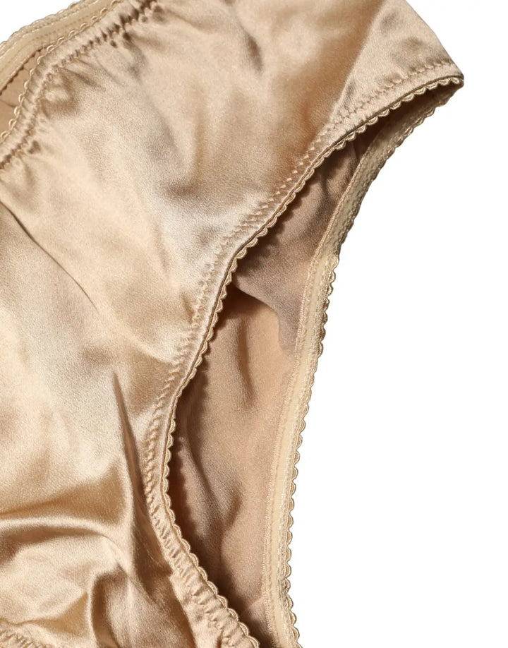 Dolce &amp; Gabbana Beige Silk Stretch Mid Waist Brief Panty Underwear