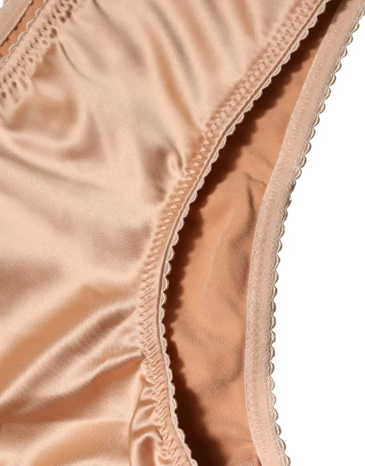 Dolce &amp; Gabbana Beige Silk Stretch Mid Waist Brief Panty Underwear