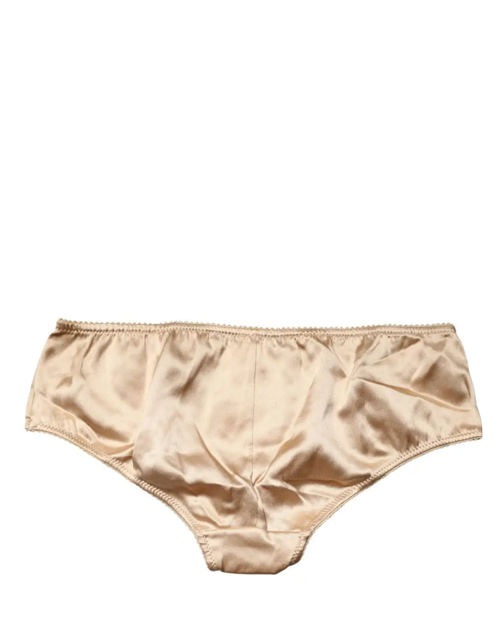 Dolce &amp; Gabbana Beige Silk Stretch Mid Waist Brief Panty Underwear