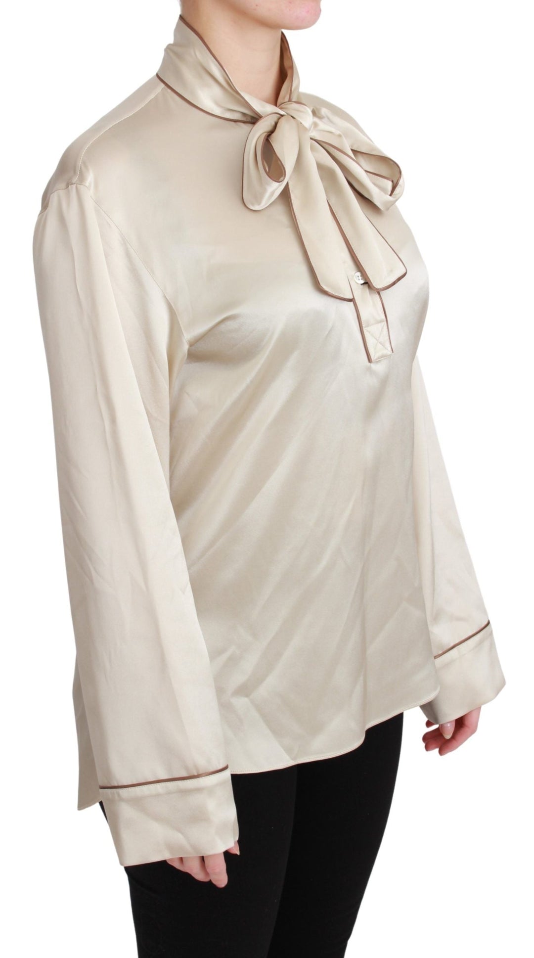 Dolce &amp; Gabbana Blouses - Women’s Beige Sleeve Top Queen Silk Satin Blouse
