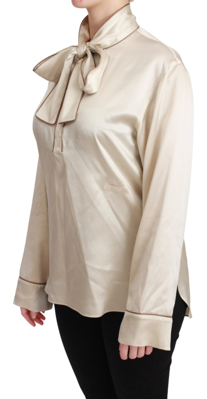 Dolce &amp; Gabbana Blouses - Women’s Beige Sleeve Top Queen Silk Satin Blouse