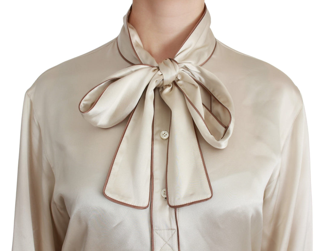 Dolce &amp; Gabbana Blouses - Women’s Beige Sleeve Top Queen Silk Satin Blouse