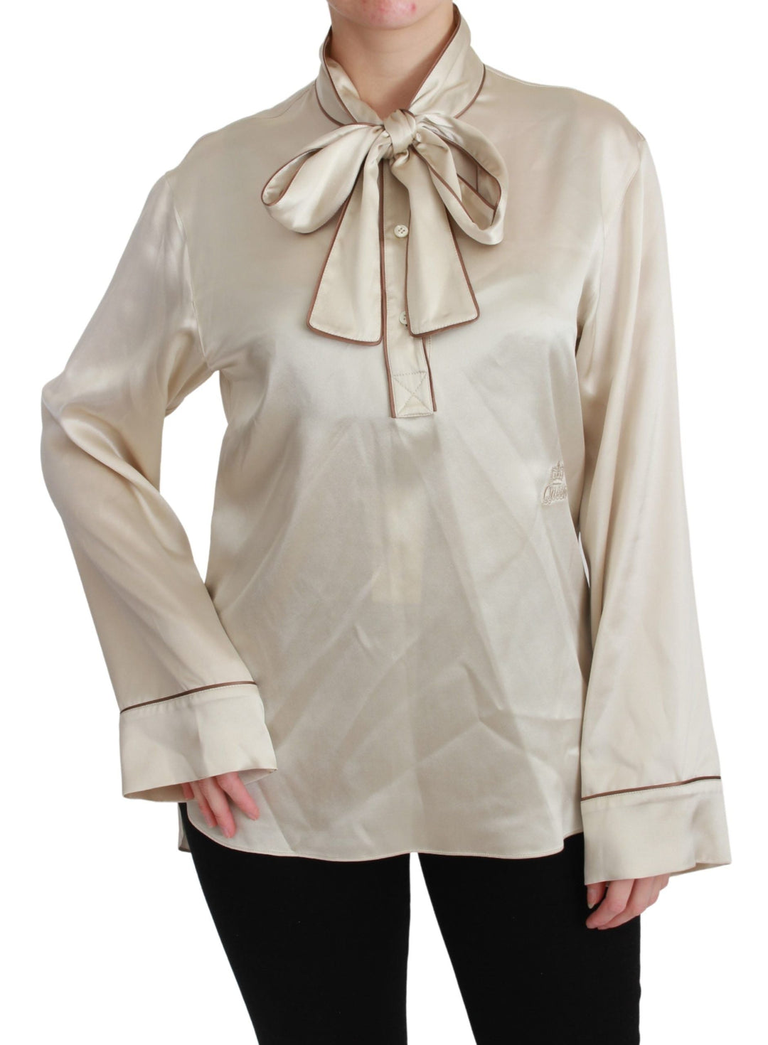 Dolce &amp; Gabbana Blouses - Women’s Beige Sleeve Top Queen Silk Satin Blouse