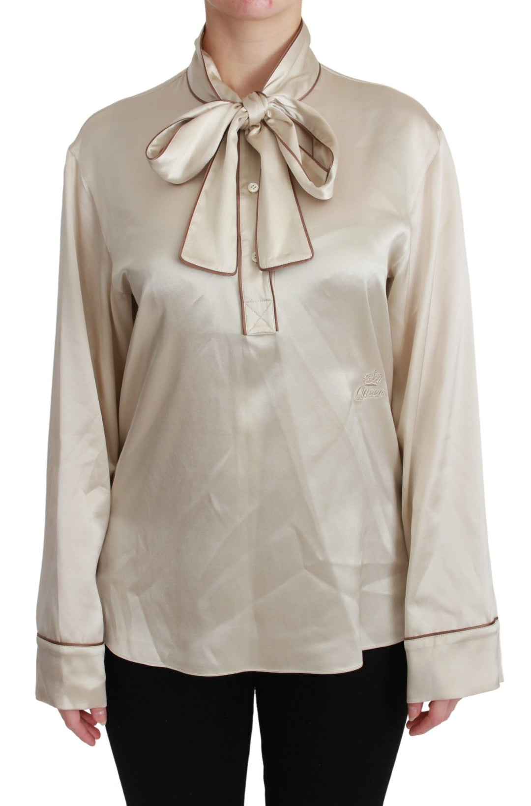 Dolce &amp; Gabbana Blouses - Women’s Beige Sleeve Top Queen Silk Satin Blouse