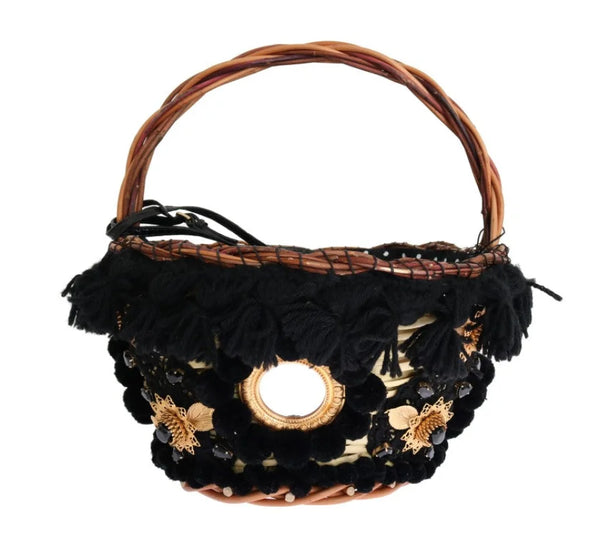 Dolce & Gabbana - Beige Straw Snakeskin Pom Crystal AGNESE Bag