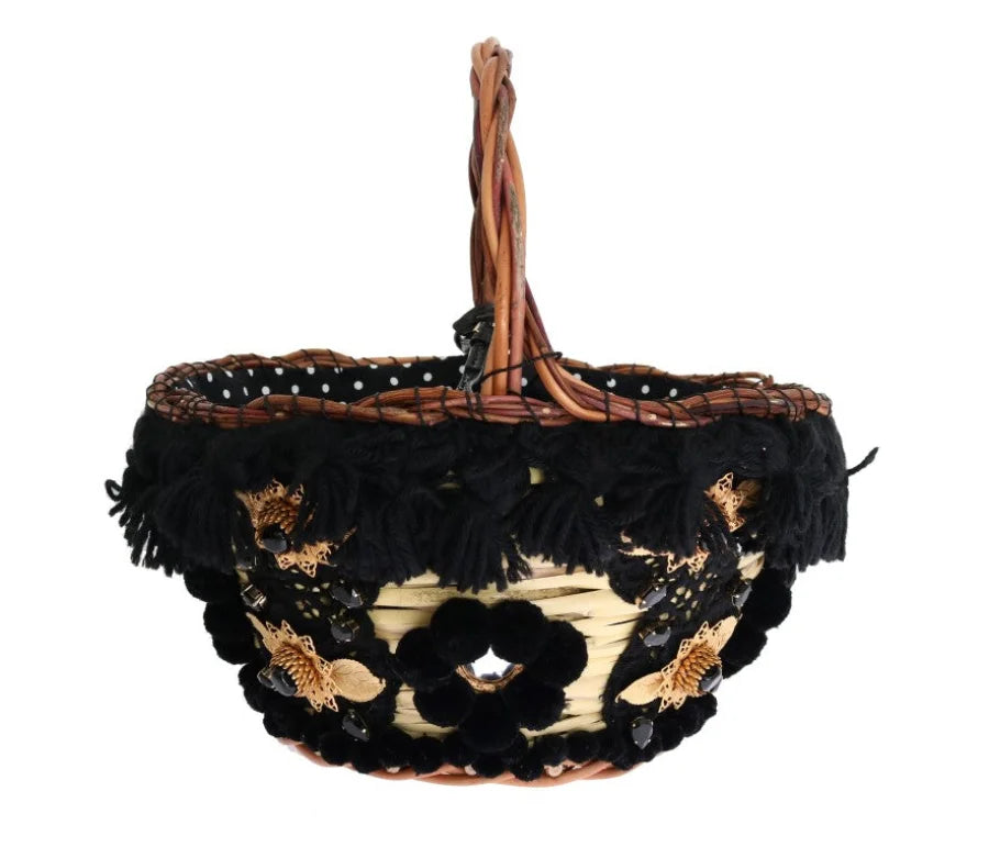 Dolce & Gabbana - Beige Straw Snakeskin Pom Crystal AGNESE Bag