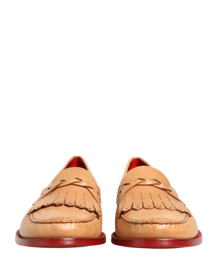 Dolce &amp; Gabbana Beige Tassel Leather Men Slip On Loafers Shoes