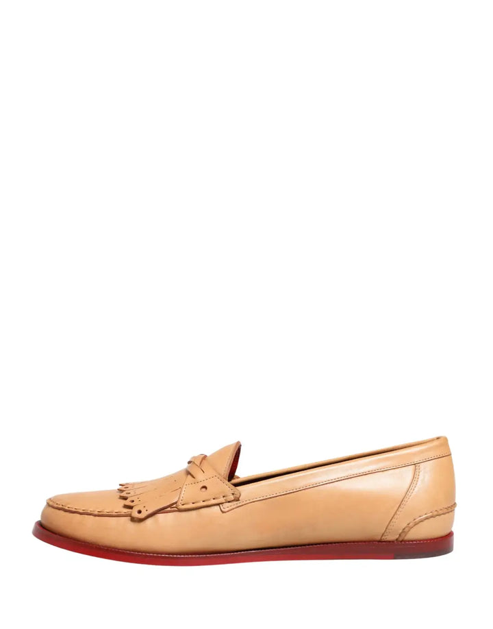 Dolce &amp; Gabbana Beige Tassel Leather Men Slip On Loafers Shoes