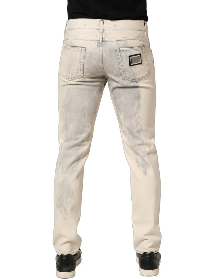 Dolce &amp; Gabbana Beige Tie Dye Cotton Straight Men Denim Jeans